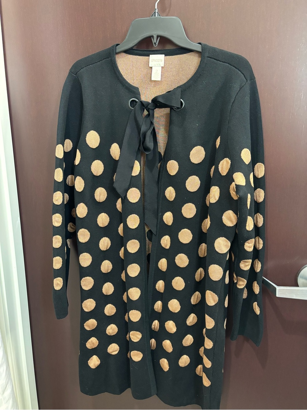 Chico's Black Long Cardigan Dress with Tan Polka Dots